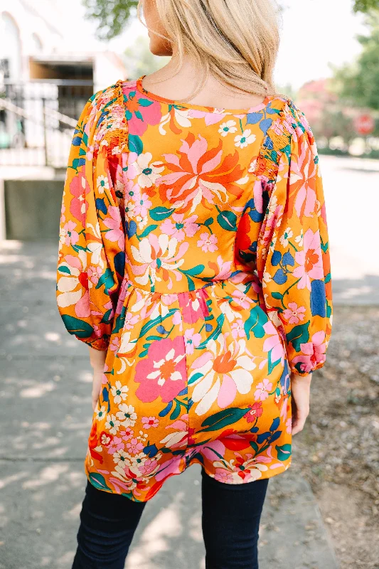 Feeling Wild Rust Orange Floral Tunic