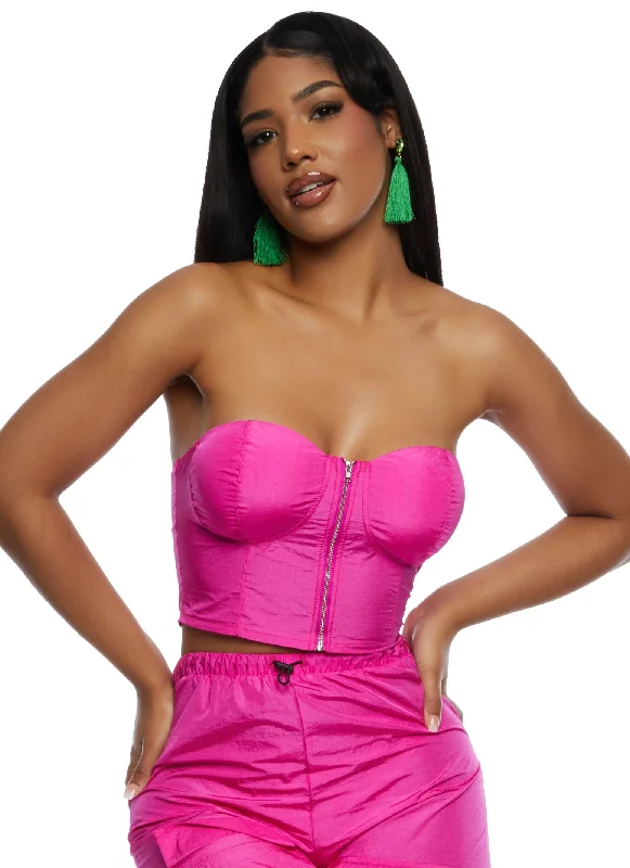 Nylon Zip Front Strapless Bustier Top