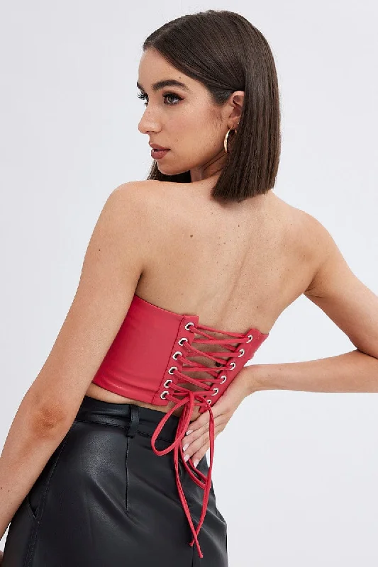 Red Faux Leather Corset