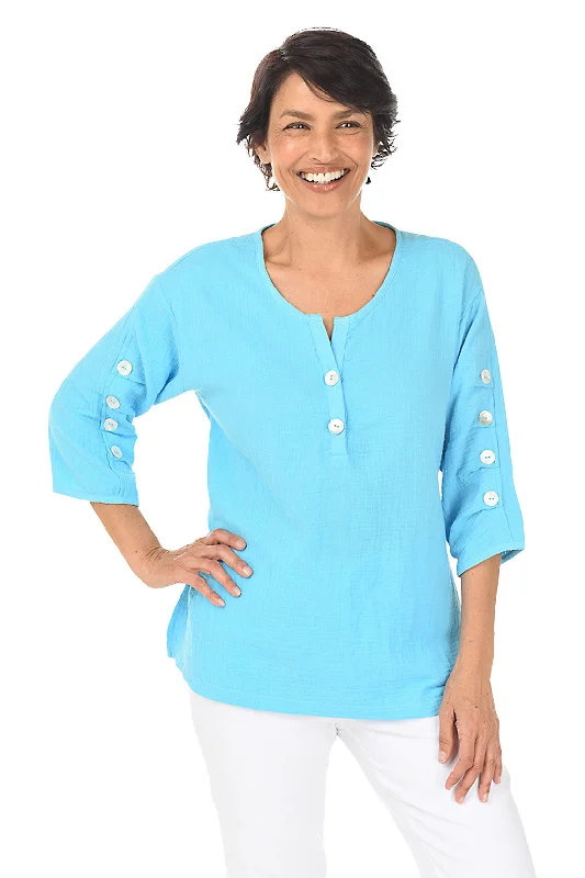 Bubble Gauze Button Sleeve Top