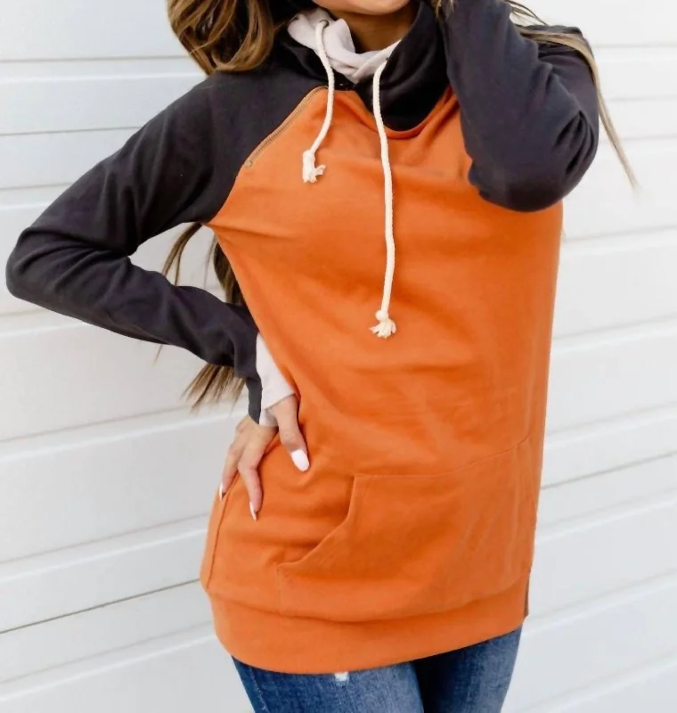 Happy Haunting Doublehood Sweatshirt In Orange/charcoal