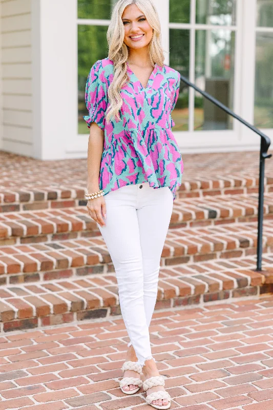 I See The Light Emerald & Purple Leopard Blouse