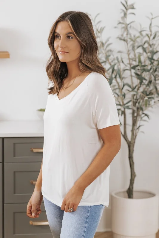 Ivory Scoop V Neck Top - FINAL SALE