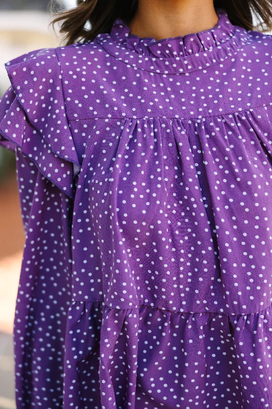 Join You Later Purple Polka Dot Top