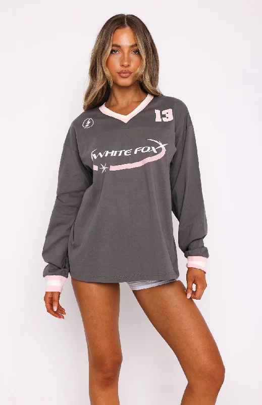 Let's Just Be Friends Long Sleeve Oversized Jersey Charcoal