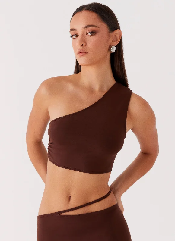 Like You Do One Shoulder Crop Top - Chocolate