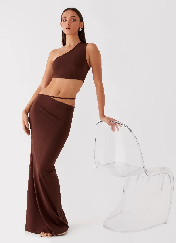 Like You Do One Shoulder Crop Top - Chocolate