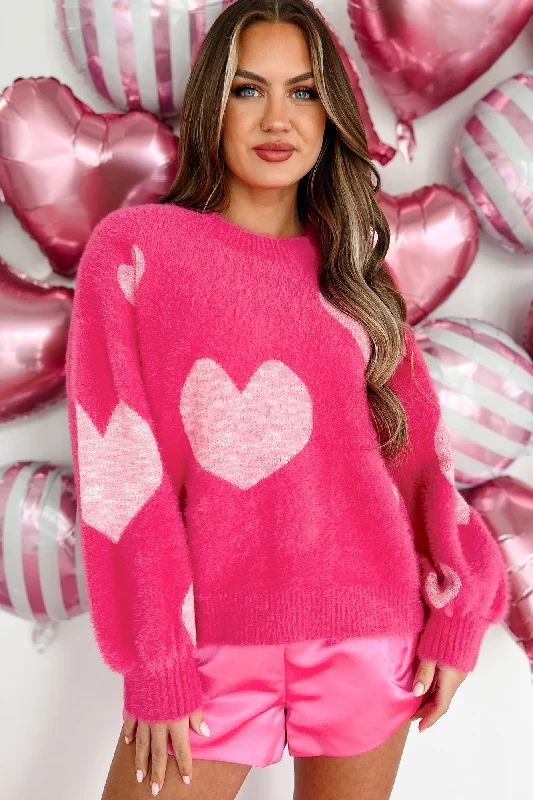 Love You To Bits Mohair Heart Sweater (Fuchsia)