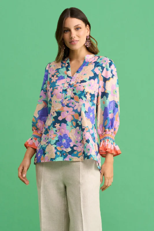 Printed Shirred Blouse