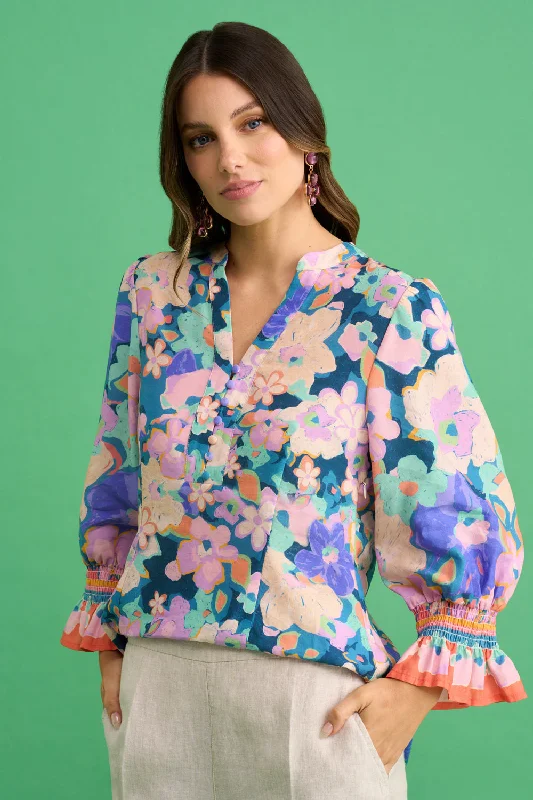 Printed Shirred Blouse