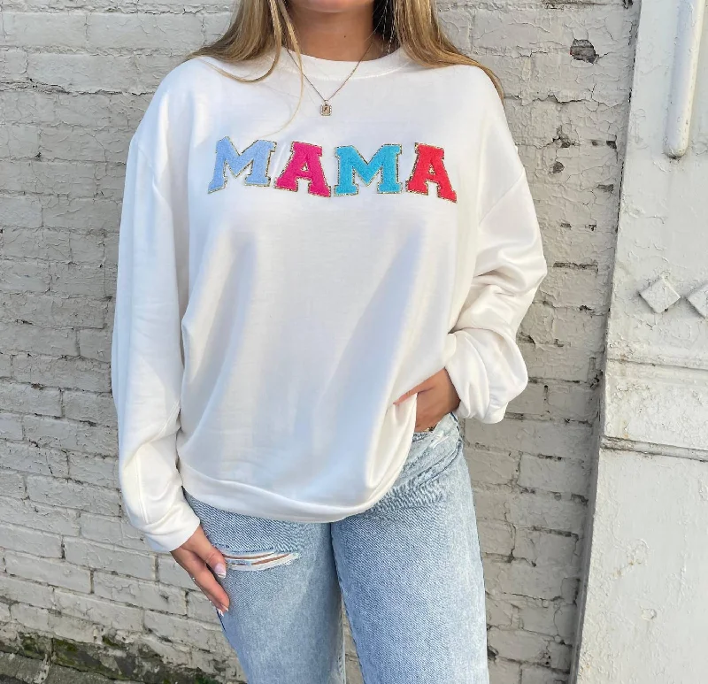 Mama Chenille Patch Sweatshirt In Cream