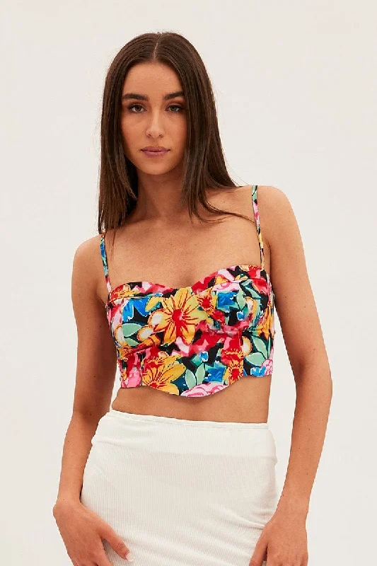 Multi Floral Floral Print Corset Top