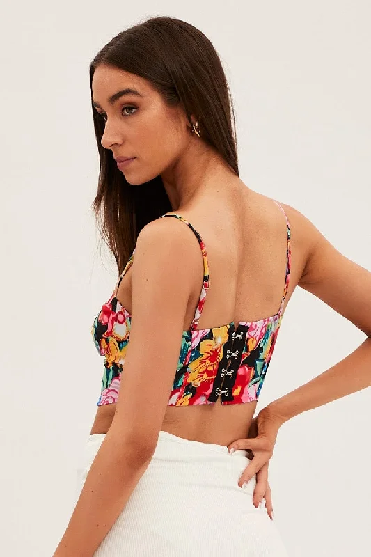 Multi Floral Floral Print Corset Top