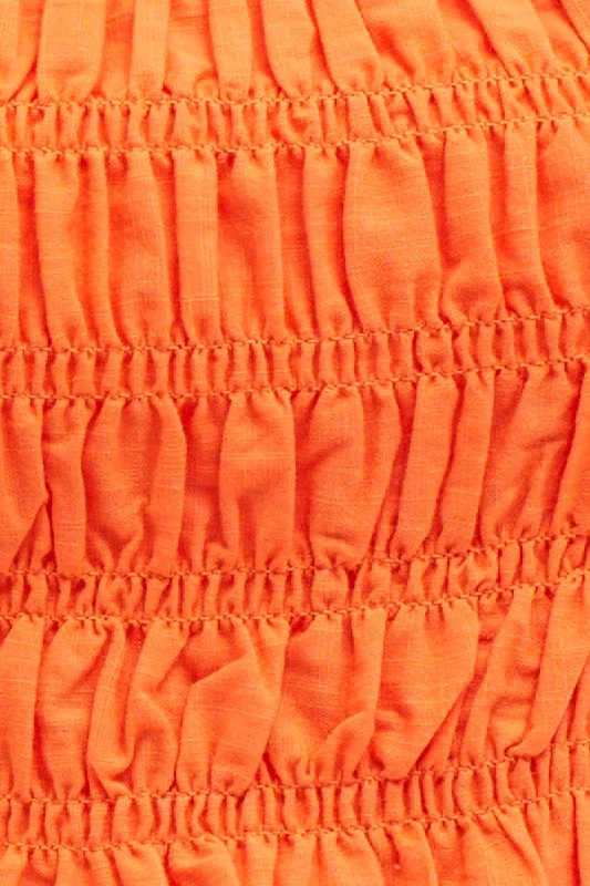 Orange Crop Top Short Sleeve Shirred