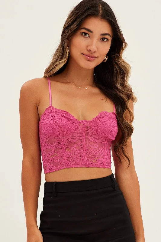 Pink Floral Lace Corset Top