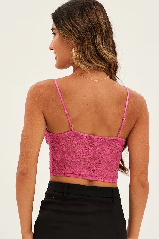 Pink Floral Lace Corset Top