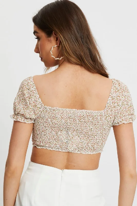 Print Rouching Crop Top