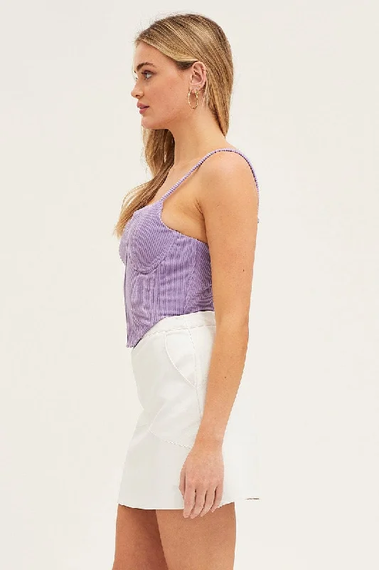 Purple Corset Top Sleeveless Crop Corduroy