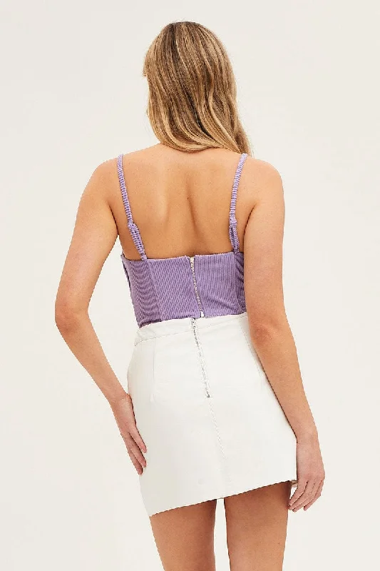 Purple Corset Top Sleeveless Crop Corduroy