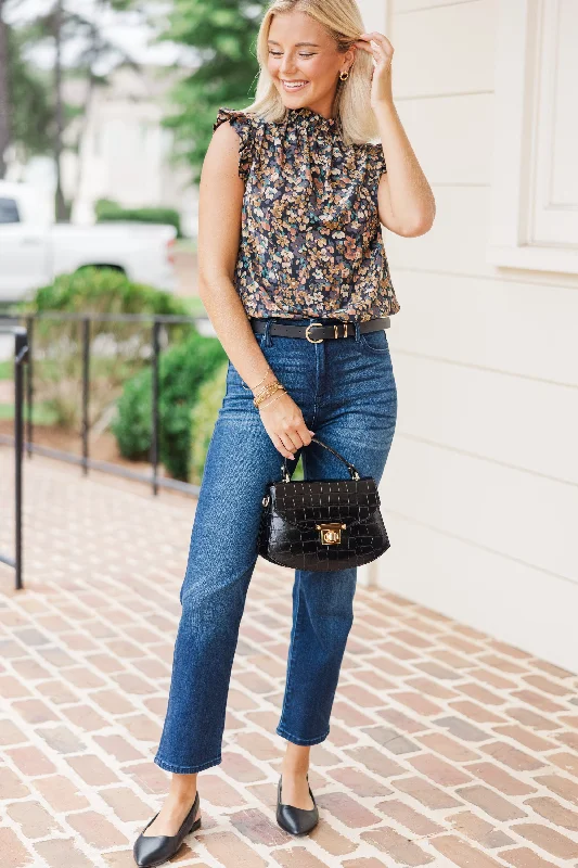 Put It To The Test Black Ditsy Floral Tank