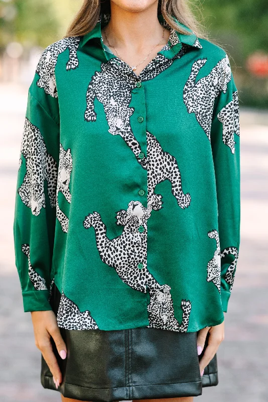 Queen Of The Jungle Kelly Green Leopard Blouse