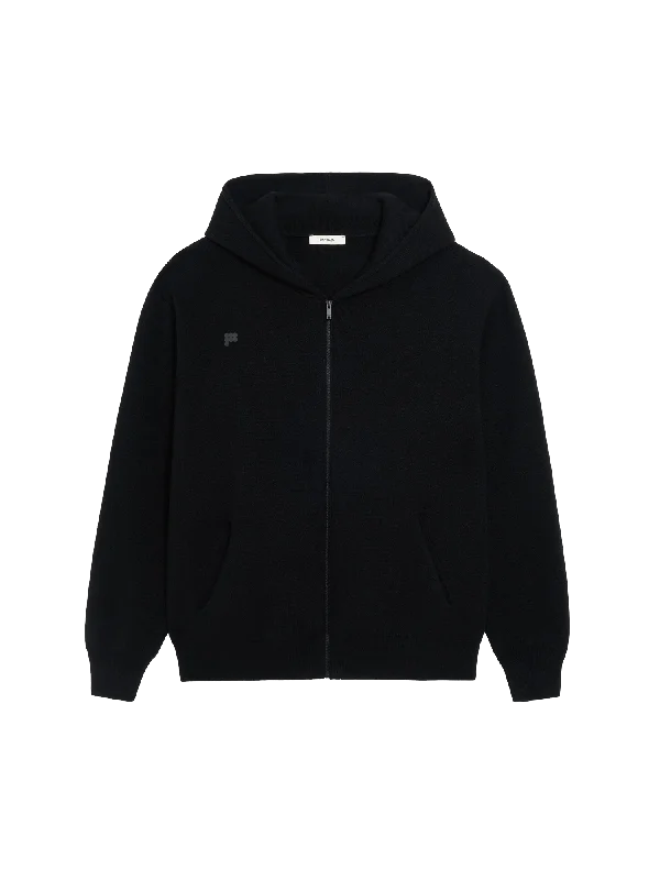 Recycled Cashmere Zipped Hoodie—black