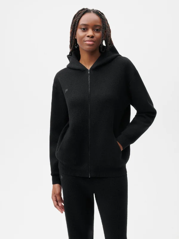 Recycled Cashmere Zipped Hoodie—black