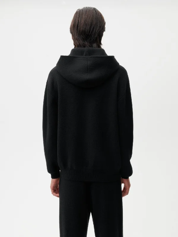 Recycled Cashmere Zipped Hoodie—black