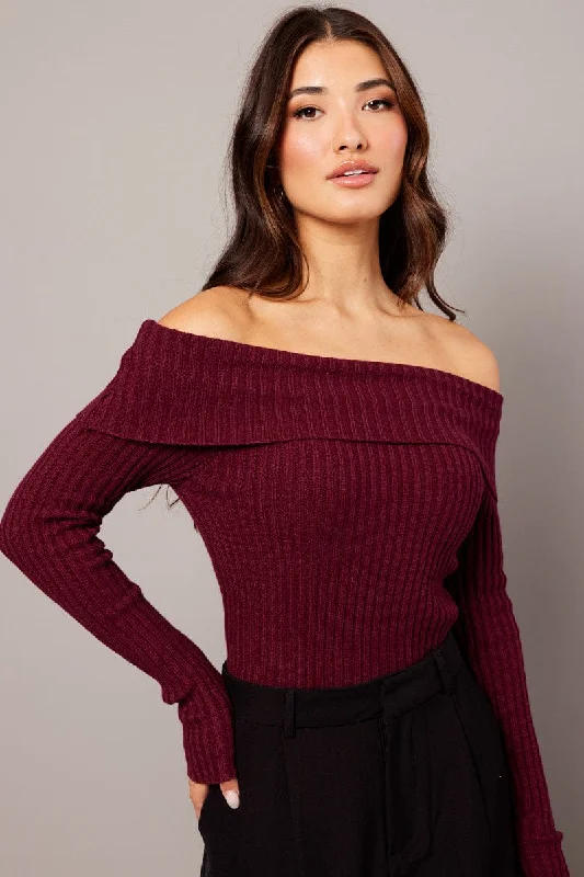 Red Knit Top Long Sleeve