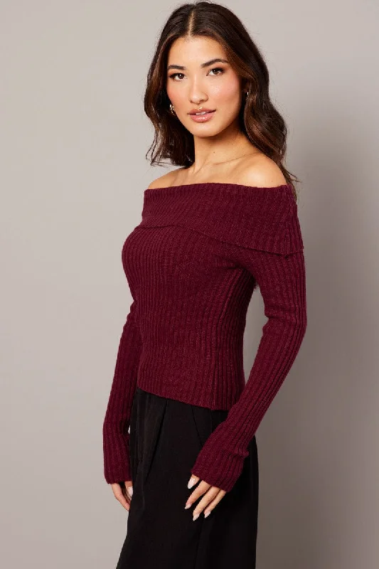 Red Knit Top Long Sleeve