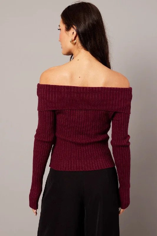 Red Knit Top Long Sleeve