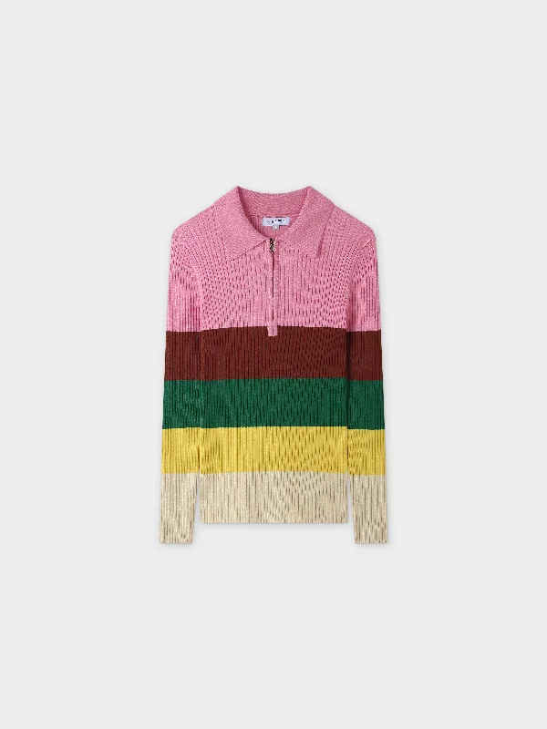 Ribbed Striped Polo Sweater-Sunset Stripe