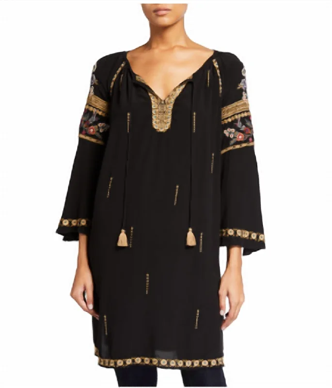 Sabah Peasant Swing Tunic In Black