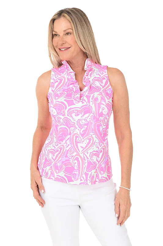 Pink Heart Explosion UPF50+ Ruffle Sleeveless Top