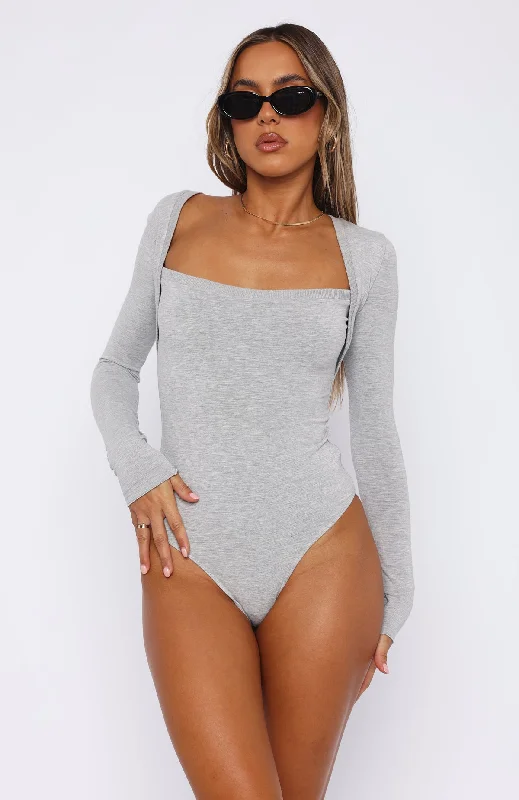 Straight Up Long Sleeve Bodysuit Grey Marle