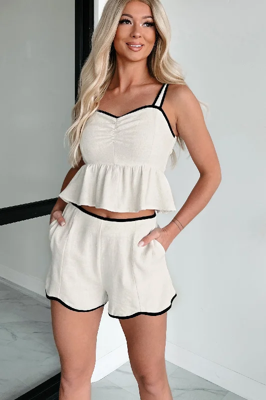 Stylish Outing Linen Crop Top & Shorts Set (Natural)