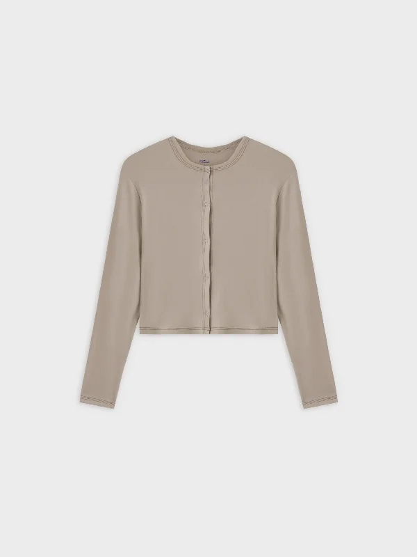 Basic T-Shirt Cropped Cardigan-Tan