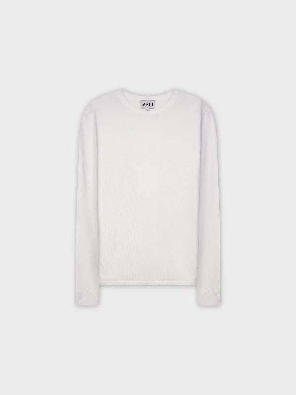 THIN KNIT CREW SWEATER-WHITE