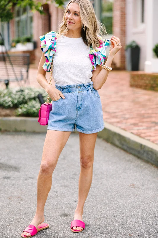 THML: Make You Happy White Ruffled Blouse