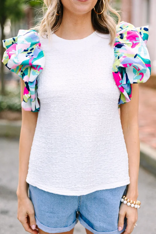 THML: Make You Happy White Ruffled Blouse