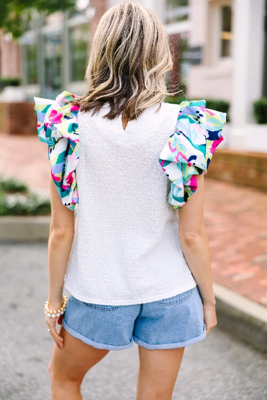 THML: Make You Happy White Ruffled Blouse