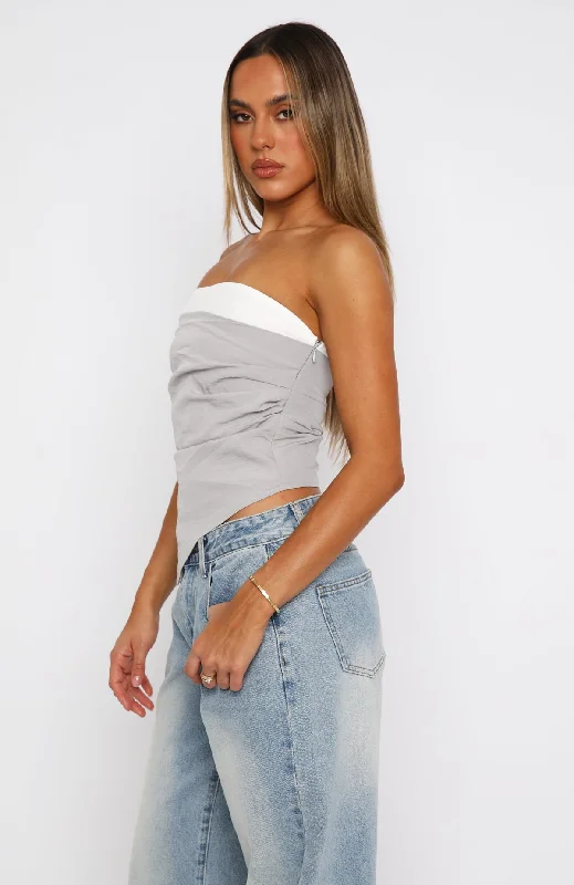 Unspoken Rule Strapless Top Grey