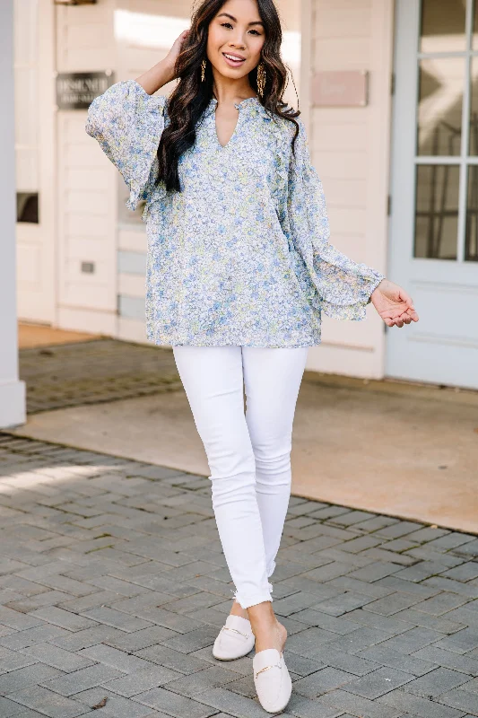 What's In A Name Blue Ditsy Floral Blouse