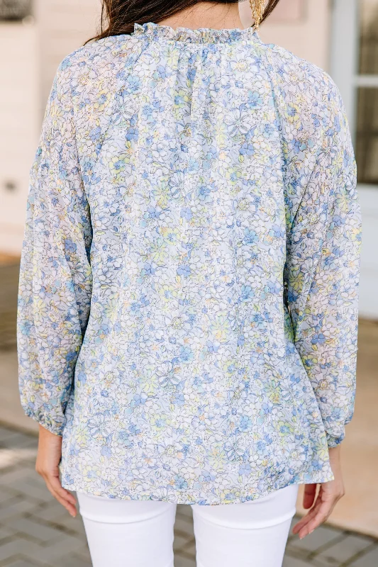 What's In A Name Blue Ditsy Floral Blouse