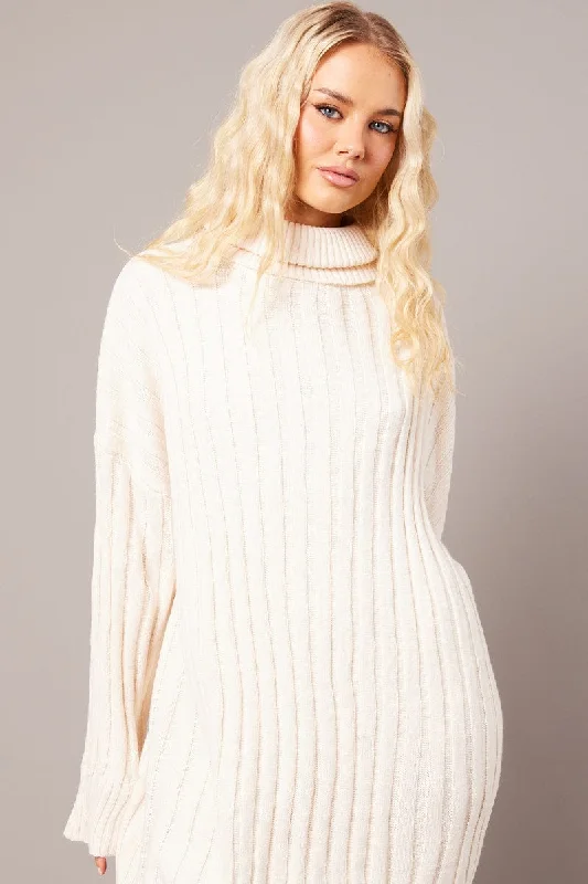 White Knit Dress Long Sleeve Jumper