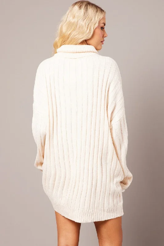 White Knit Dress Long Sleeve Jumper