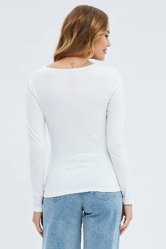 White Top Long Sleeve Scoop Neck