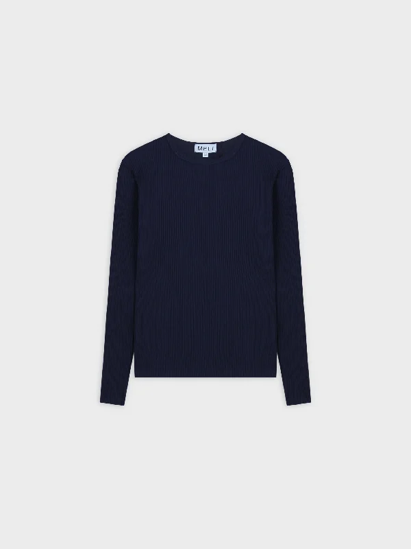 WIDE RIBBED CREW-NAVY