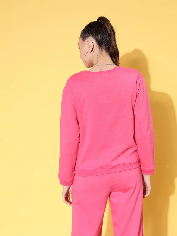 Women Pink Fleece Line Art Sweatshirt