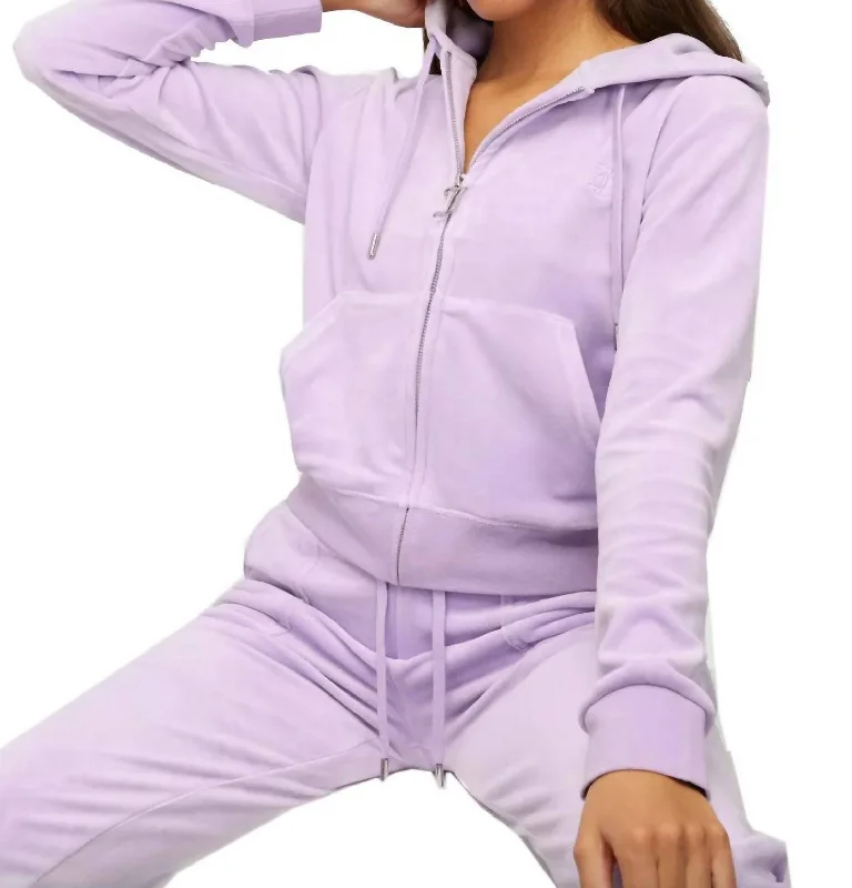 Women's Orchid Petal Velour Hoodie Sweatshirt With Jeweled Back In Purple